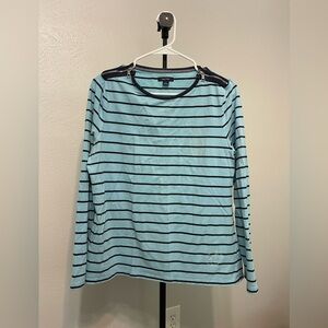 Nautica Teal and Black Striped Shirt